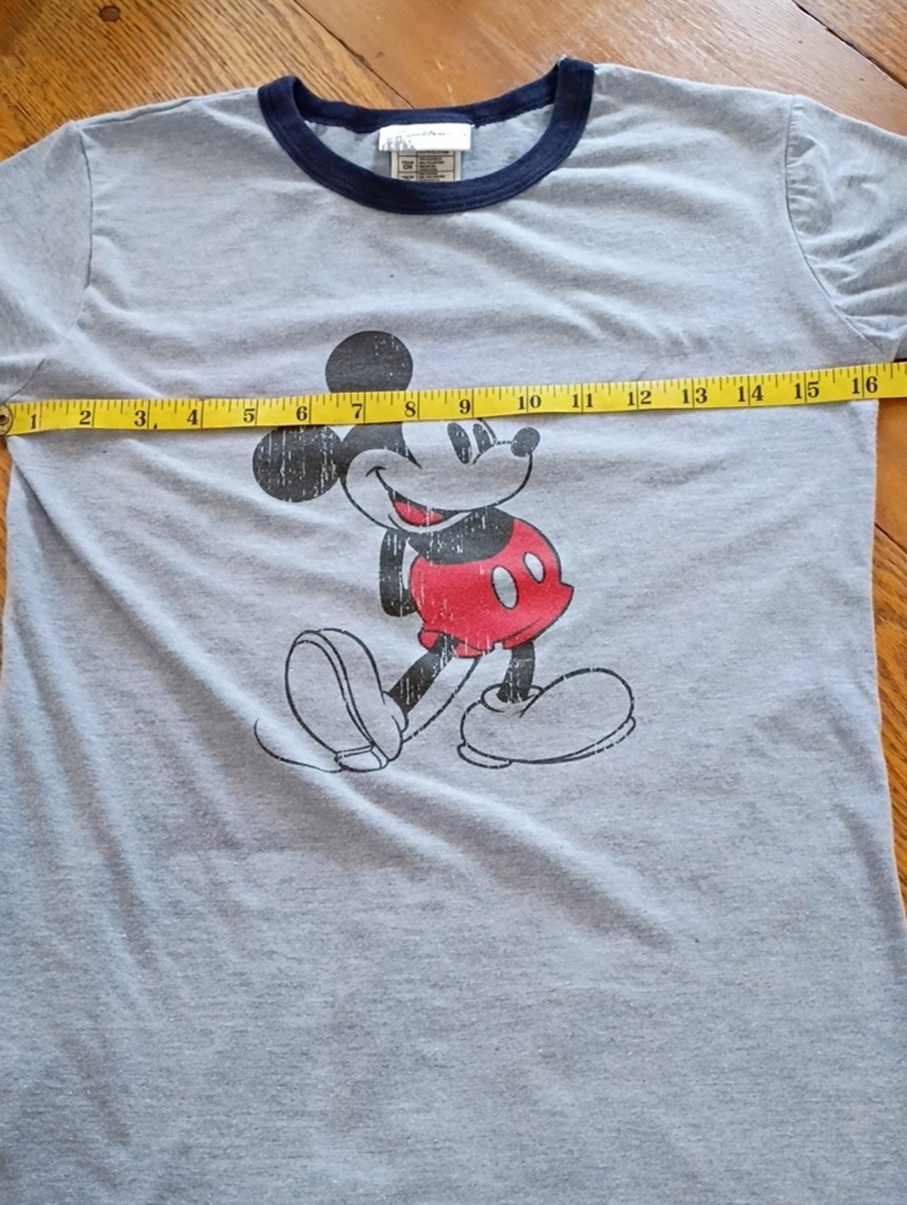 Disney Gray Tee with Navy Ringer and Black & Red Mickey Graphic Size Small